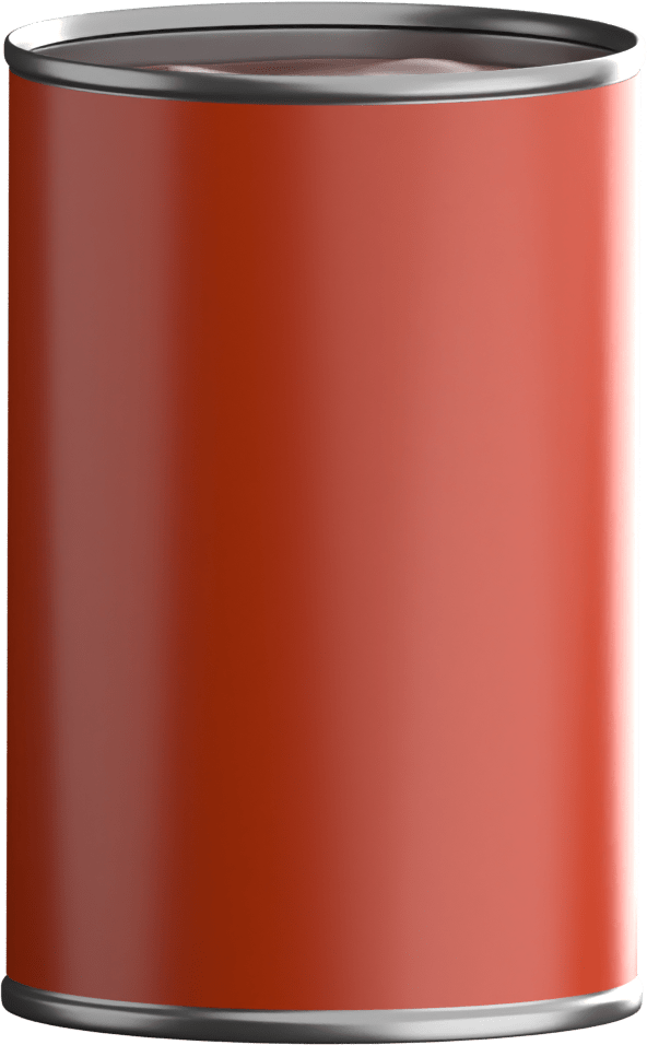 an open tin can with a red label